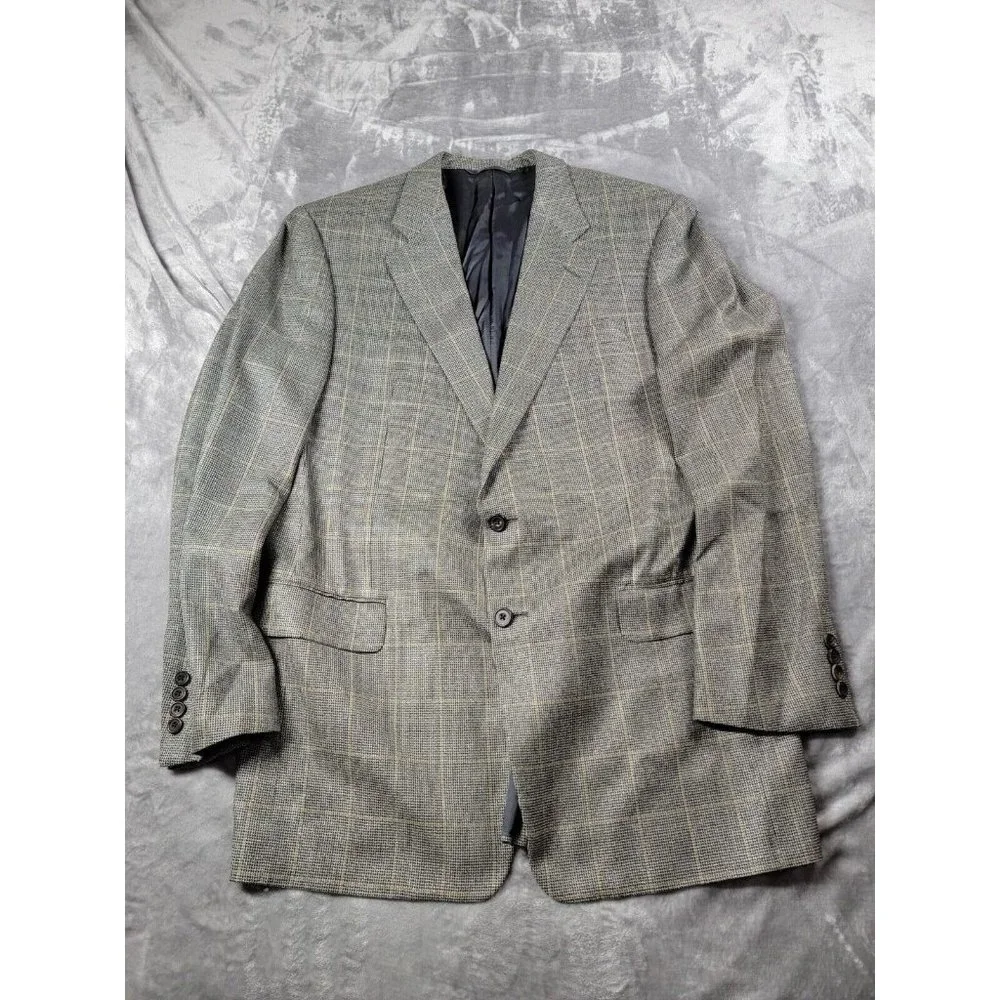HICKEY FREEMAN 42L Canterbury Blazer Sport Coat‎ Windowpane Blazer Silk Wool